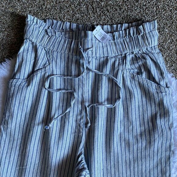 American Eagle Pants Linen Cotton Blend Stripes Drawstring Waist New Size Medium - Picture 3 of 10